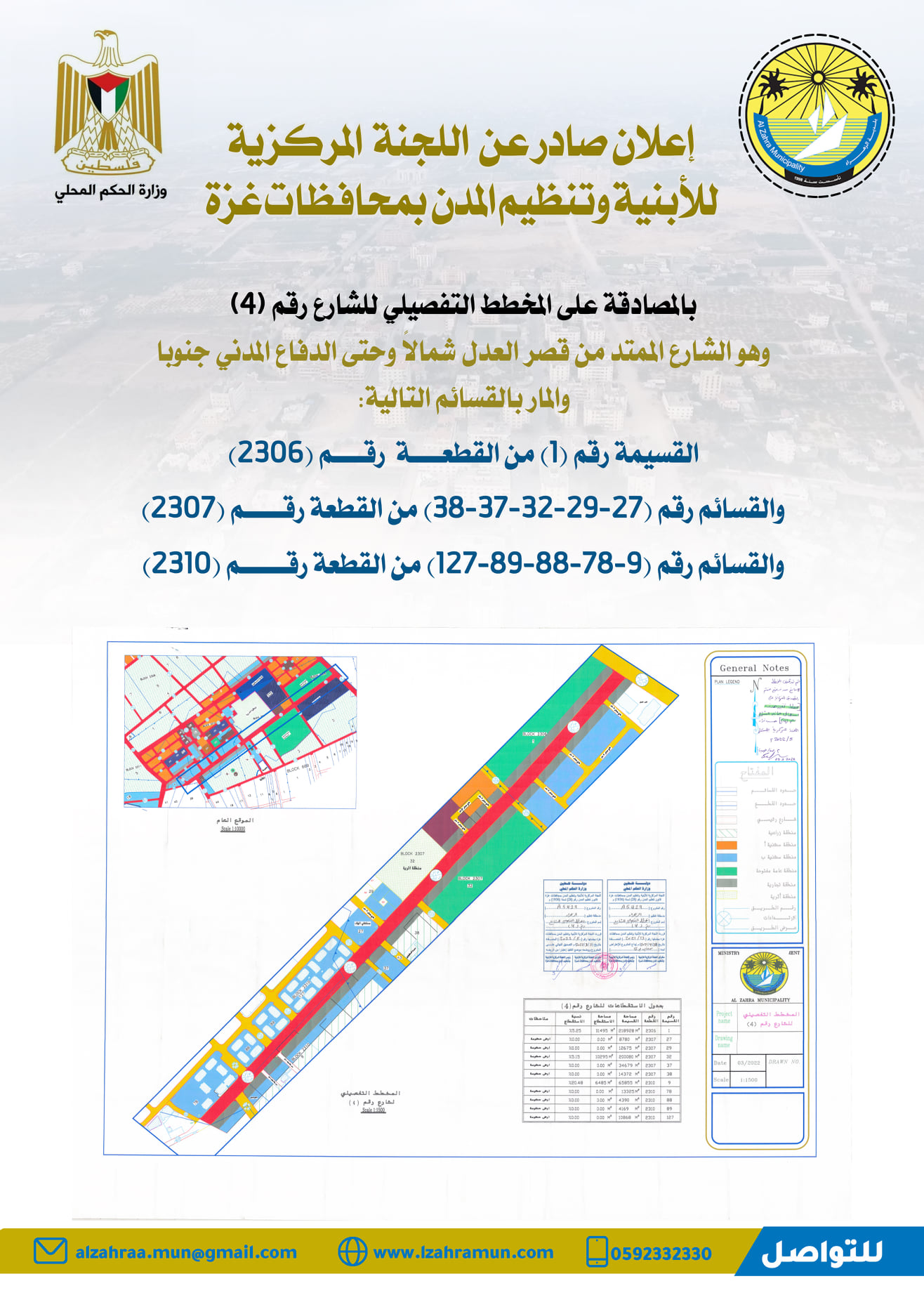 إعلان صادر عن اللجنة المركزية للأبنية وتنظيم المدن  بالمصادقة على المخطط التفصيلي للشارع رقم (4)